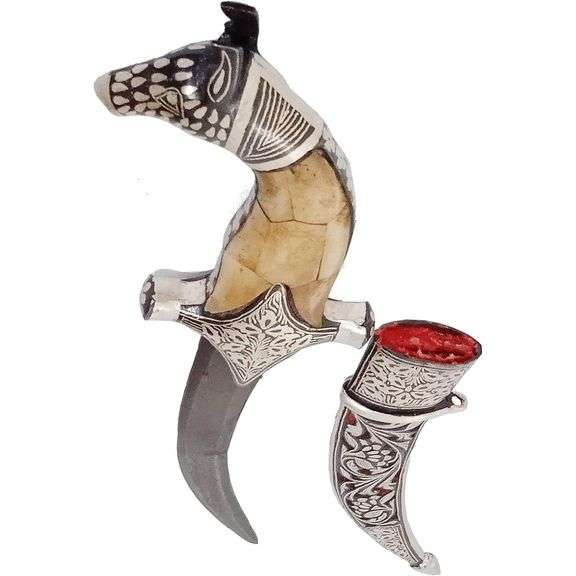 Collectible Camel-Bone Antique Horse Mini-Sword Damascus Steel Blade