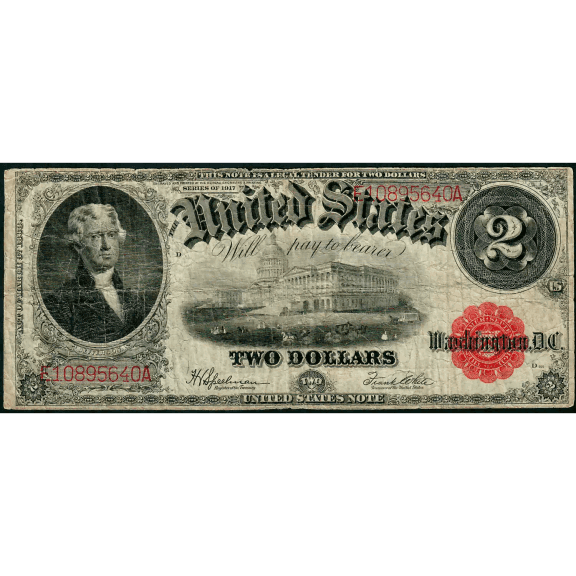 $2 1917 Legal Tender Fr. 60 Pearl Bracelet Last Large Size Deuce Fine