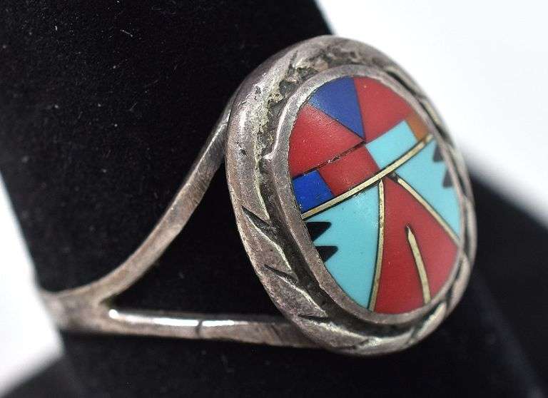 Multi-Gemstone Inlay Ring in Sterling Silver