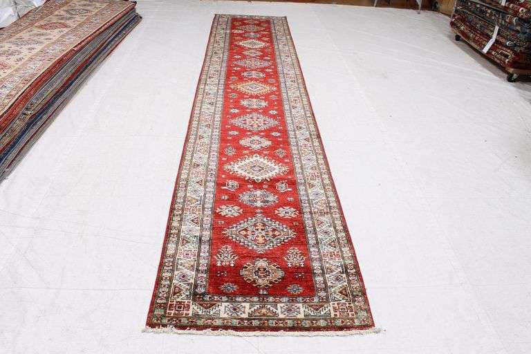 Handmade Kazak Design Runner 2.7x13.7