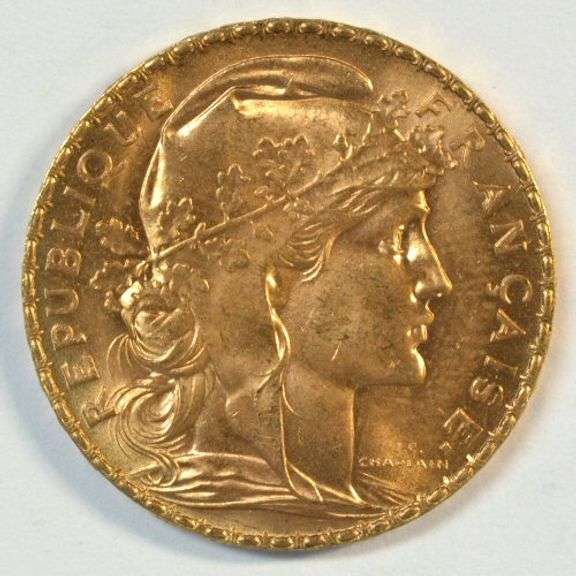 1910 France 20 Francs Gold Rooster coin