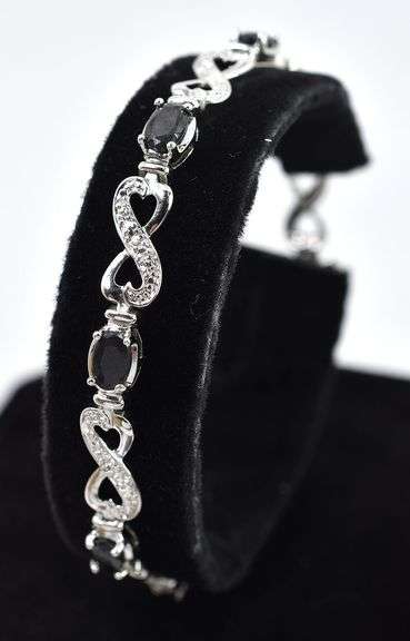 Blue Sapphire and Diamond Infinity Heart Bracelet in Sterling Silver