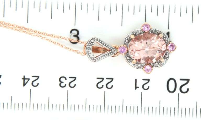 10kt Yellow gold 1.60ctw Morganite in pink sapphire and diamond accent pendant on chain
