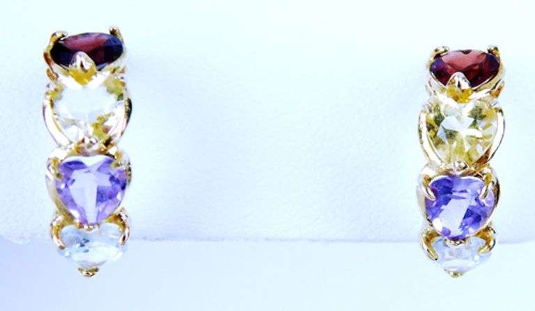 14K Multi-Colored Gemstone Half Hoop Earrings