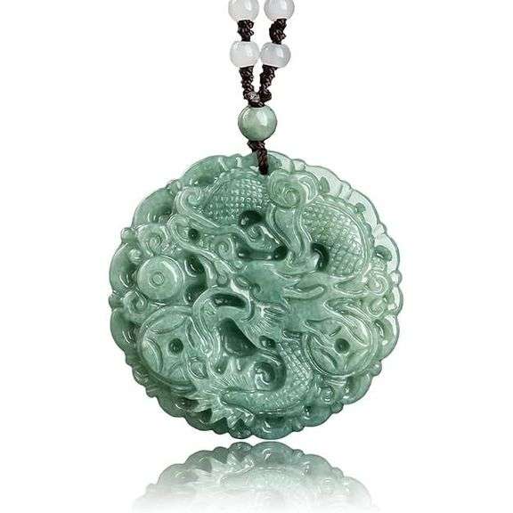 Genuine Grade A Ice Jadeite Dragon Pendant Necklace.