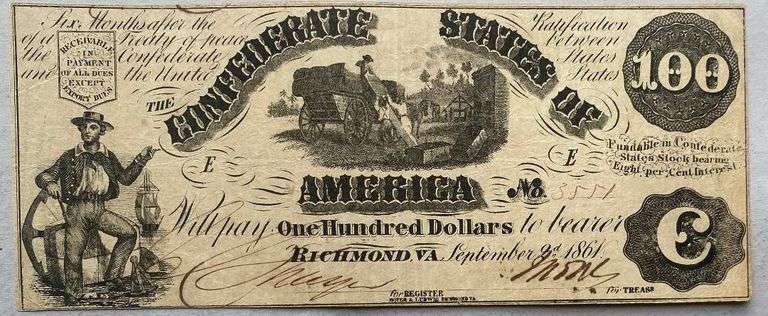 September 2 nd  1861 Series $100 Confederate States Note