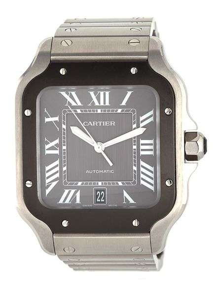 CARTIER Santos Large 4072, 39.5mm, Black Dial, Stainless Steel W/ Box & Paper