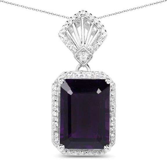 Genuine Amethyst and White Zircon in .925 Sterling Silver Pendant