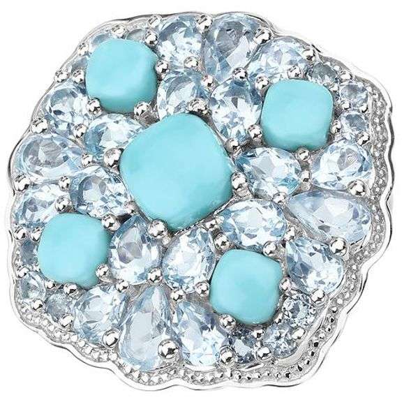 6+ Carat Genuine Turquoise and Blue Topaz Ring