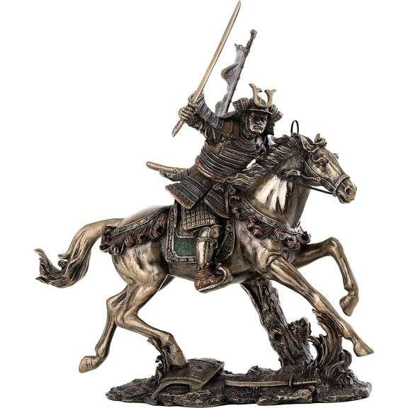 Samurai Warrior Riding Horse with Sword Statue