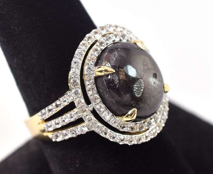 Splendid Brand New European huge 12.78CTS Natural Cabochon-Cut Star Ruby & 1.61CTW Sapphire on 14K Y