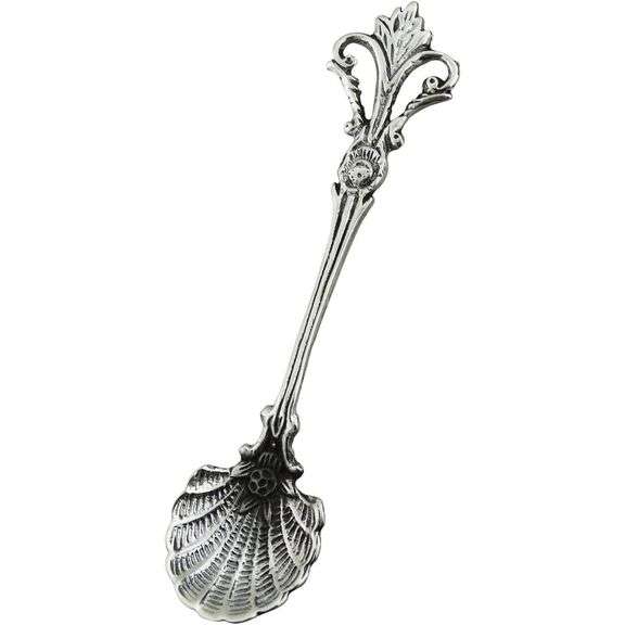 Sterling Silver Fleur de Lis Spoon with Scalloped Sea Shell Bowl