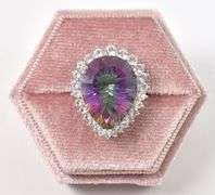 Dreamy Massive 14.28CTS Pear-Cut Mystic Topaz & Sapphire Gemstone Ring in Sterling Silver