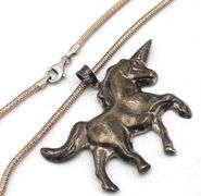 Vintage 925 sterling silver Unicorn pendant on Italian chain necklace