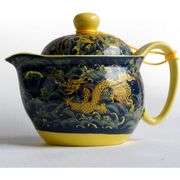 Porcelain Teapot with Chinese Dragon Waves Pattern