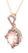 10kt Yellow gold 1.60ctw Morganite in pink sapphire and diamond accent pendant on chain