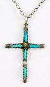 Vintage Zuni Navajo Sterling Turquoise Cross & Chain