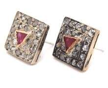 14kt White gold Trillion ruby and Slice diamond earrings