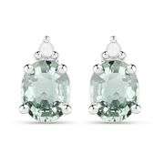 Genuine Green Sapphire and White Diamond in .925 Sterling Silver Earrings