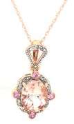 10kt Yellow gold 1.60ctw Morganite in pink sapphire and diamond accent pendant on chain