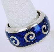 Italian Wide Sterling Enameled Ring, Size 6.5