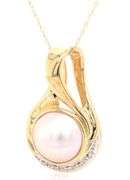14kt Yellow gold 12mm Mabe pearl and diamond accent slide pendant on chain necklace