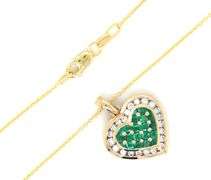 14kt Yellow gold Emerald and diamond heart shaped pendant on chain