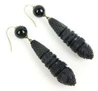 Antique Gutta Percha Black Torpedo Mourning Earrings