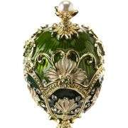 Larissa Faberge Enameled Egg Elegant Green Collectible with Pearl Crown