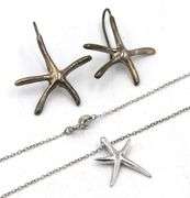 925 Sterling silver star fish pendant on chain and star fish earrings