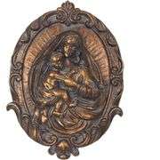 Vintage Wall Sculpture Hand Painted Antique Virgin and Son