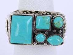 Ornate Chunky Sterling Turquoise Ring, Size 5
