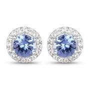 Genuine Tanzanite and White Topaz in .925 Sterling Silver Earrings