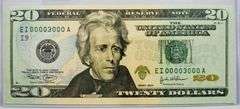 Superb Crisp 2004 $20 Note Minneapolis Scarce Serial Number 00003000!