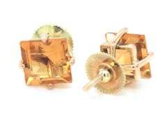 14kt Yellow gold 2ctw square citrine stud earrings