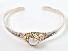 Pearl Cuff Bracelet with 14K Yellow Gold Plating in Sterling Silver