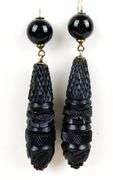 Antique Gutta Percha Black Torpedo Mourning Earrings