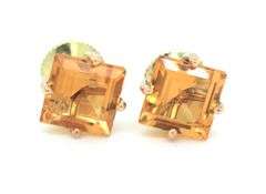 14kt Yellow gold 2ctw square citrine stud earrings