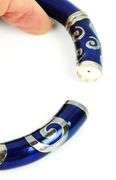Italian Cobalt Enamel & Sterling Bangle Bracelet