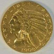 Blazing BU 1908 US $5 Indian Gold Piece. First year issue