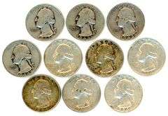 10 Assorted Silver Washington Half Dollars