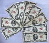 9 Red Seal $2 US Notes