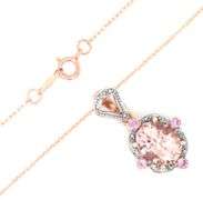 10kt Yellow gold 1.60ctw Morganite in pink sapphire and diamond accent pendant on chain