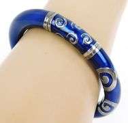 Italian Cobalt Enamel & Sterling Bangle Bracelet
