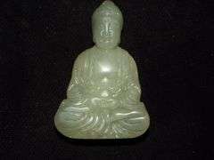 Solid JADE BUDDHA Antique Green Jade Hand Carved