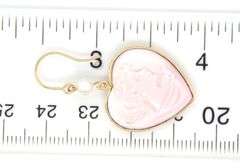14kt Yellow gold Carved heart coral Cameo dangle earrings
