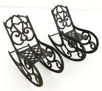 2 Antique French Metal Miniature Doll House Rocking Chairs