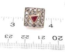 14kt White gold Trillion ruby and Slice diamond earrings