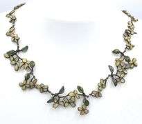 Vintage 925 sterling silver Enamel flower style link necklace