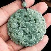 Genuine Grade A Ice Jadeite Dragon Pendant Necklace.